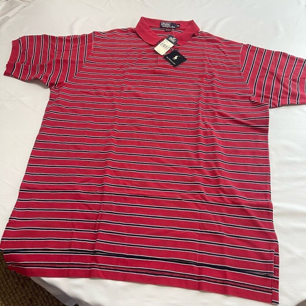 Polo By Ralph Lauren VTG NOS Red White Blue Stripe Short Sleeve Polo Shirt XXL